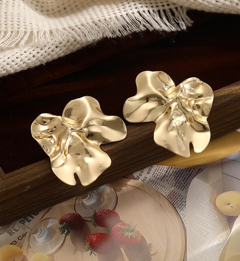 Big Gold Flower Statement Earrings for Women, 14K Gold Plated Chunky Unique Starfish Leaf Floral Drop Earrings, Large Fall Earrings Jewelry Gift - Image 7