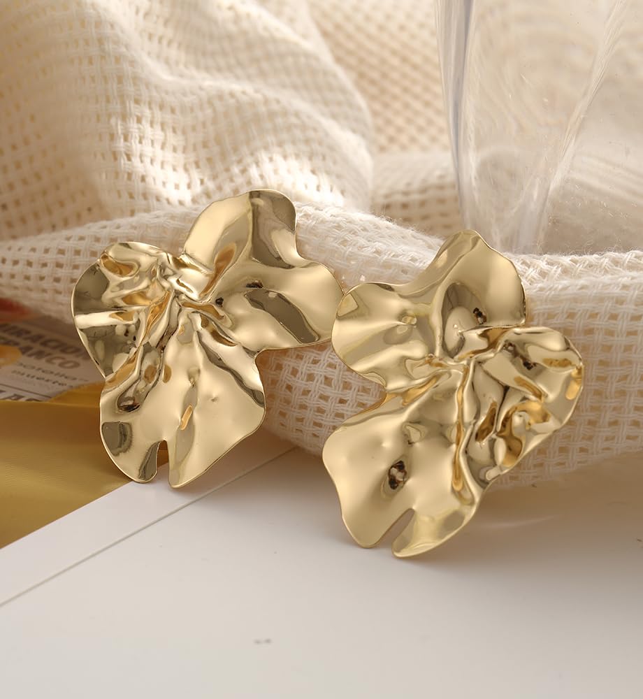 Big Gold Flower Statement Earrings for Women, 14K Gold Plated Chunky Unique Starfish Leaf Floral Drop Earrings, Large Fall Earrings Jewelry Gift - Image 8