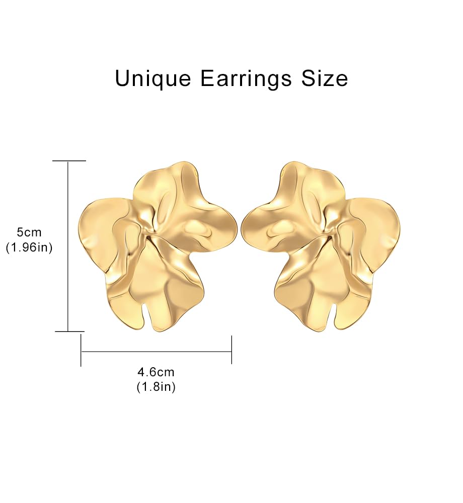 Big Gold Flower Statement Earrings for Women, 14K Gold Plated Chunky Unique Starfish Leaf Floral Drop Earrings, Large Fall Earrings Jewelry Gift - Image 9