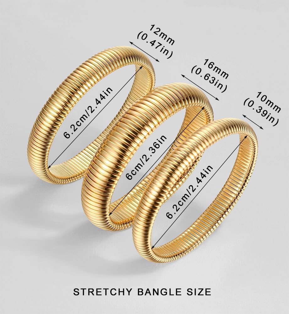 Chunky Gold Bangle Bracelets for Women, Big Thick Stretch Bangles Set, Trendy Stackable Bangle Bracelet Stack Fashion Accessories Boho Jewelry Gifts - Image 6