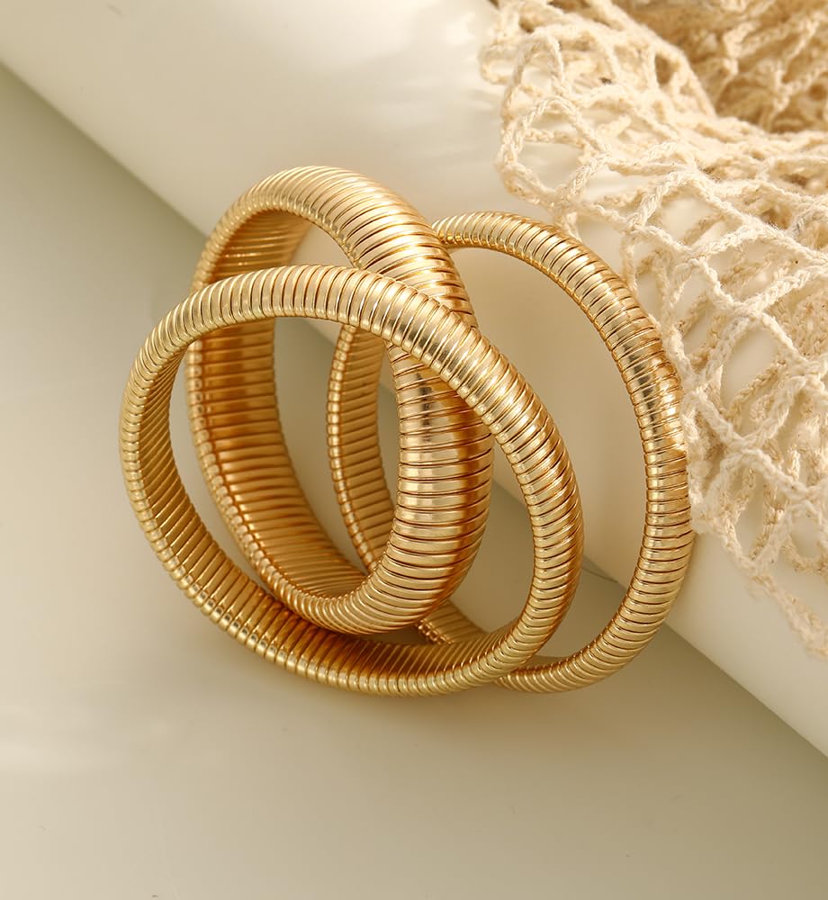 Chunky Gold Bangle Bracelets for Women, Big Thick Stretch Bangles Set, Trendy Stackable Bangle Bracelet Stack Fashion Accessories Boho Jewelry Gifts - Image 7