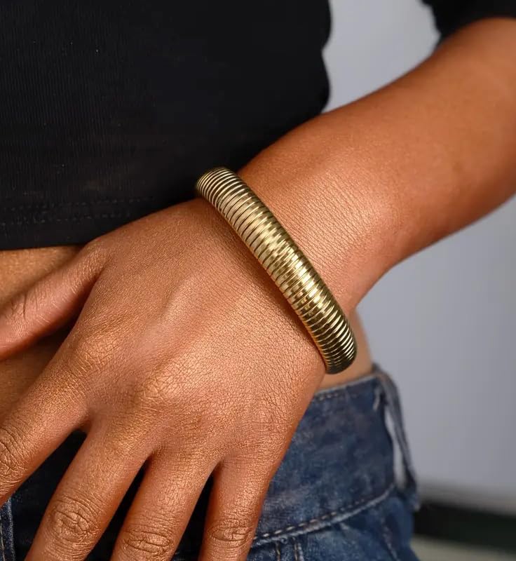 Chunky Gold Bangle Bracelets for Women, Big Thick Stretch Bangles Set, Trendy Stackable Bangle Bracelet Stack Fashion Accessories Boho Jewelry Gifts - Image 8