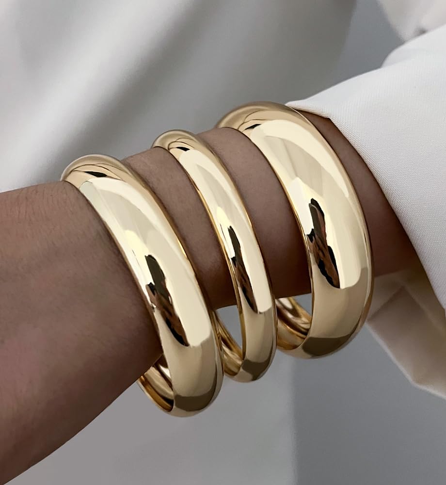 Chunky Gold Bangle Bracelets for Women, Big Thick Stretch Bangles Set, Trendy Stackable Bangle Bracelet Stack Fashion Accessories Boho Jewelry Gifts - Image 7