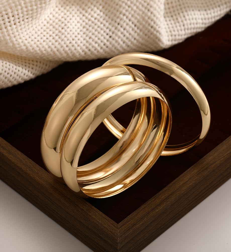 Chunky Gold Bangle Bracelets for Women, Big Thick Stretch Bangles Set, Trendy Stackable Bangle Bracelet Stack Fashion Accessories Boho Jewelry Gifts - Image 9