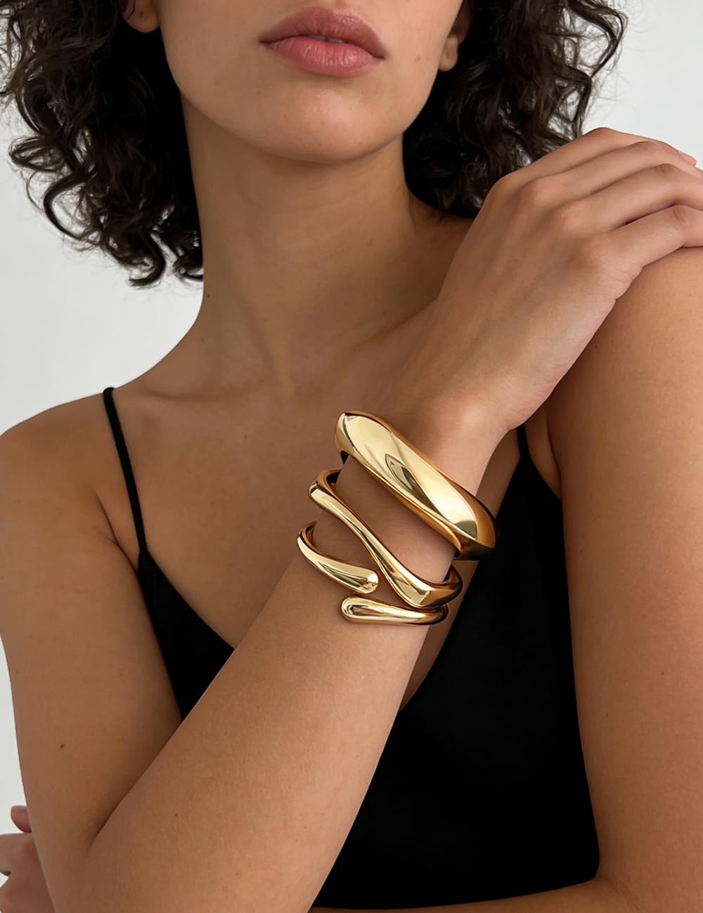 Chunky Gold Bangle Bracelets for Women, Dainty 14k Gold Plated Big Stackable Bangles Set, Trendy Statement Cuff Bracelet Stack Fashion Jewelry Gifts - Image 3