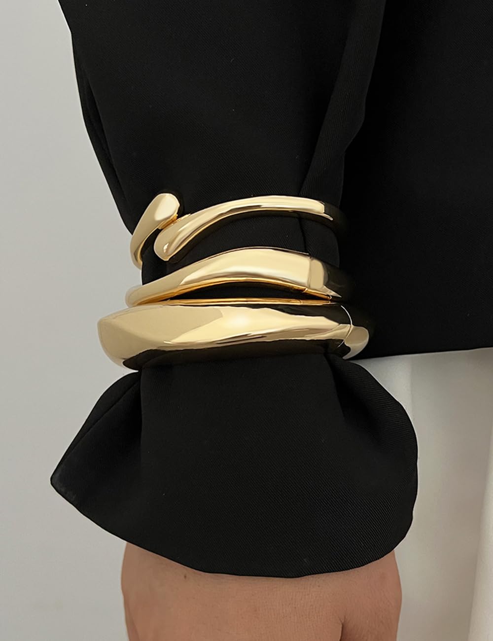 Chunky Gold Bangle Bracelets for Women, Dainty 14k Gold Plated Big Stackable Bangles Set, Trendy Statement Cuff Bracelet Stack Fashion Jewelry Gifts - Image 5