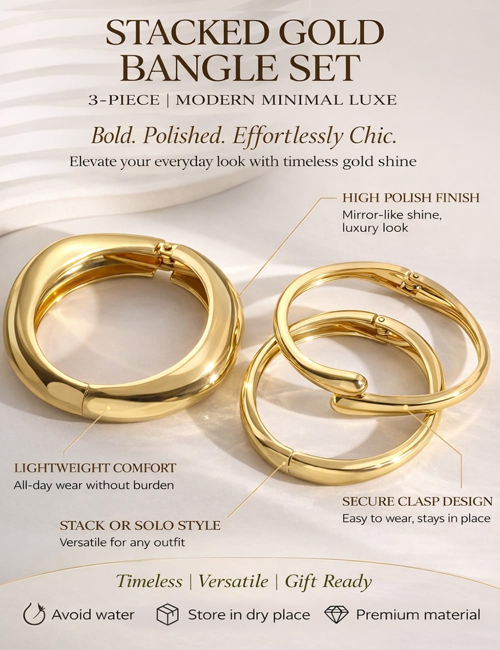 Chunky Gold Bangle Bracelets for Women, Dainty 14k Gold Plated Big Stackable Bangles Set, Trendy Statement Cuff Bracelet Stack Fashion Jewelry Gifts - Image 8