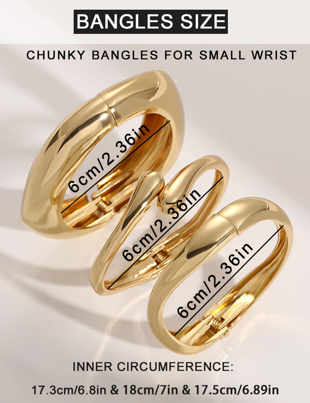 Chunky Gold Bangle Bracelets for Women, Dainty 14k Gold Plated Big Stackable Bangles Set, Trendy Statement Cuff Bracelet Stack Fashion Jewelry Gifts - Image 9
