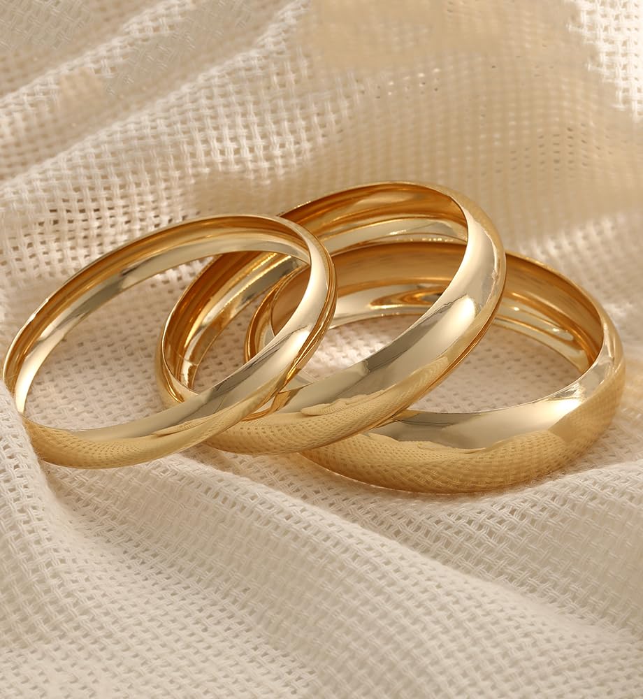 Chunky Gold Bangle Bracelets for Women, Dainty 14k Gold Plated Big Stackable Bangles Set, Trendy Cuff Bracelet Stack Fashion Jewelry Gifts - Image 8