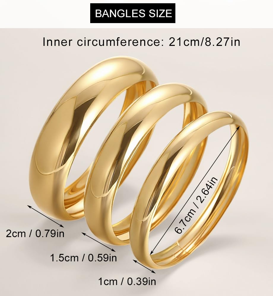 Chunky Gold Bangle Bracelets for Women, Dainty 14k Gold Plated Big Stackable Bangles Set, Trendy Cuff Bracelet Stack Fashion Jewelry Gifts - Image 9