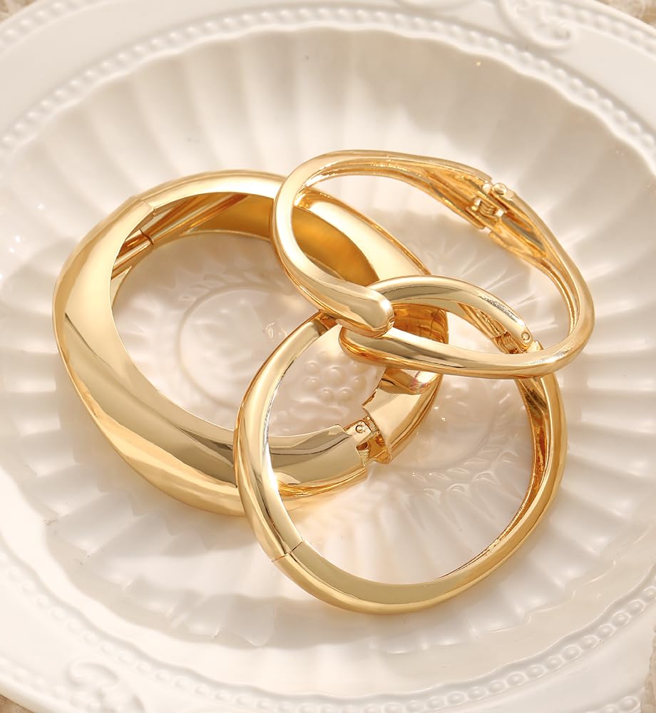 Chunky Gold Bangle Bracelets for Women, Dainty 14k Gold Plated Big Stackable Bangles Set, Trendy Statement Cuff Bracelet Stack Summer Beach Jewelry Gifts - Image 8