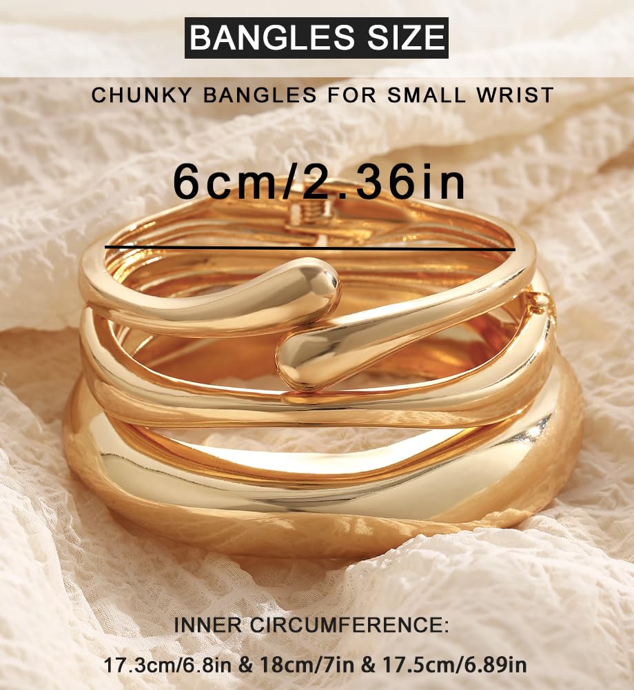 Chunky Gold Bangle Bracelets for Women, Dainty 14k Gold Plated Big Stackable Bangles Set, Trendy Statement Cuff Bracelet Stack Summer Beach Jewelry Gifts - Image 9