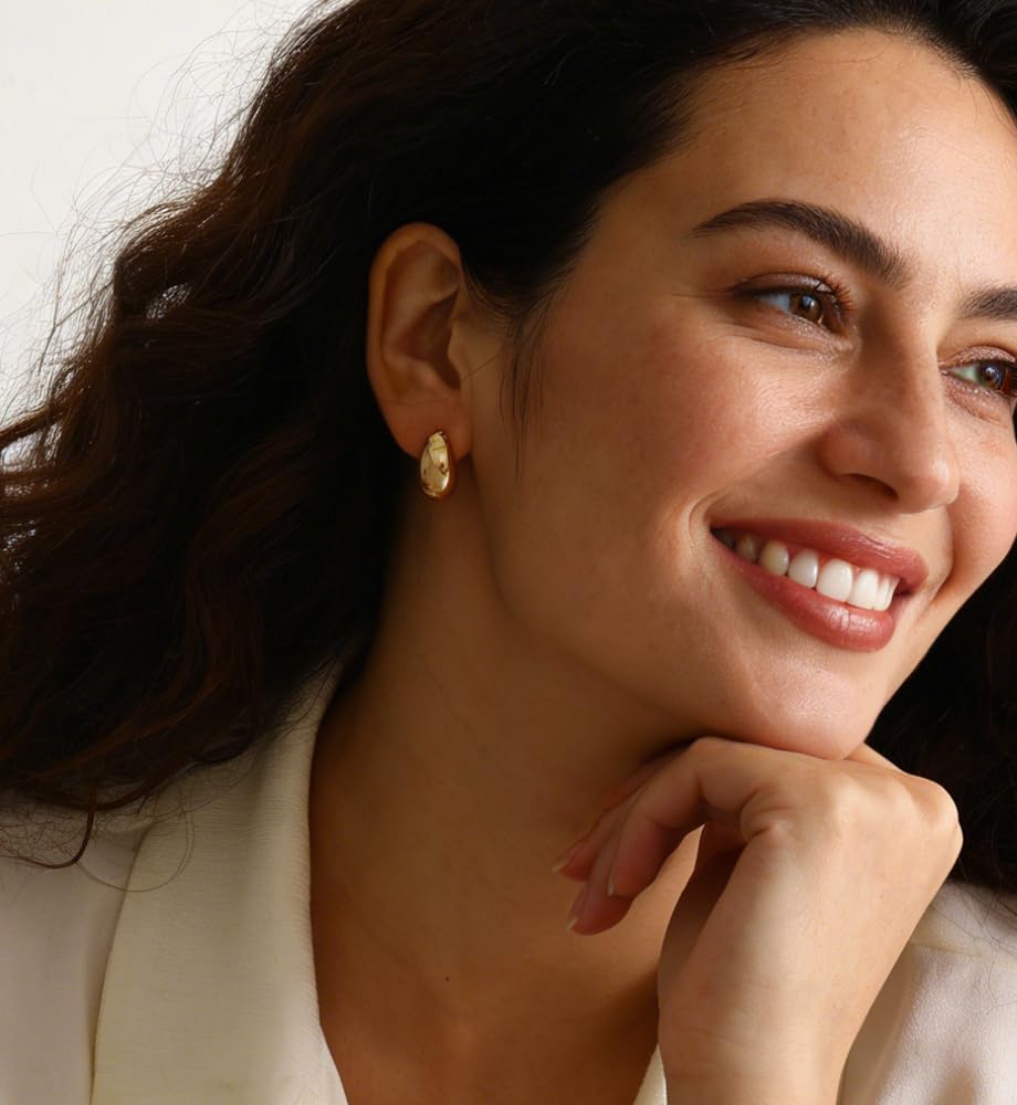 Chunky Gold Hoop Earrings for Women, 14K Gold Plated Lightweight Small Hoop Earrings Pack, Hypoallergenic Open Twisted Huggie Hoops Set Jewelry Gifts - Image 6