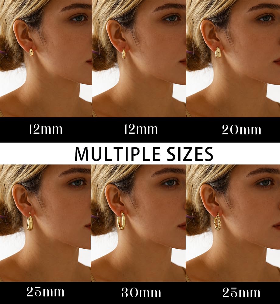 Chunky Gold Hoop Earrings for Women, 14K Gold Plated Lightweight Small Hoop Earrings Pack, Hypoallergenic Open Twisted Huggie Hoops Set Jewelry Gifts - Image 9