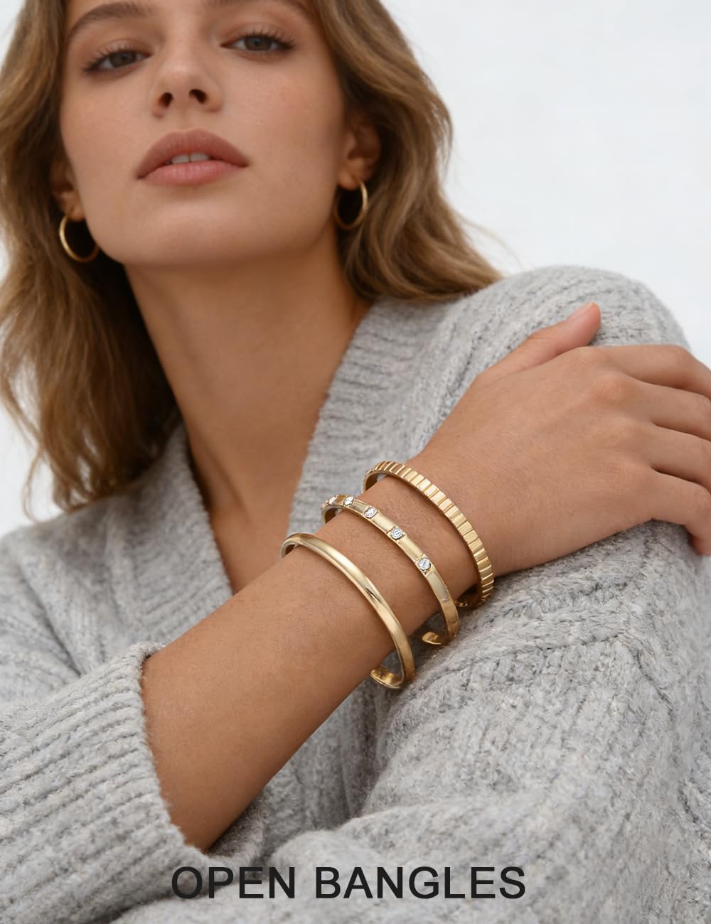 Gold Bangle Bracelets for Women, 14k Gold Plated Friendship Love Stackable Bangles Set, Trendy Open Cuff Bracelet Stack Dainty Dupe Summer Beach Jewelry - Image 3