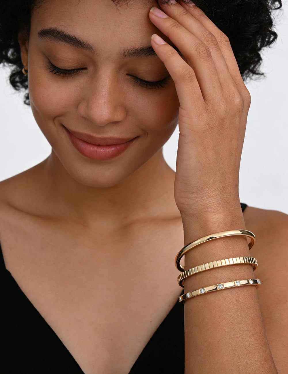 Gold Bangle Bracelets for Women, 14k Gold Plated Friendship Love Stackable Bangles Set, Trendy Open Cuff Bracelet Stack Dainty Dupe Summer Beach Jewelry - Image 6