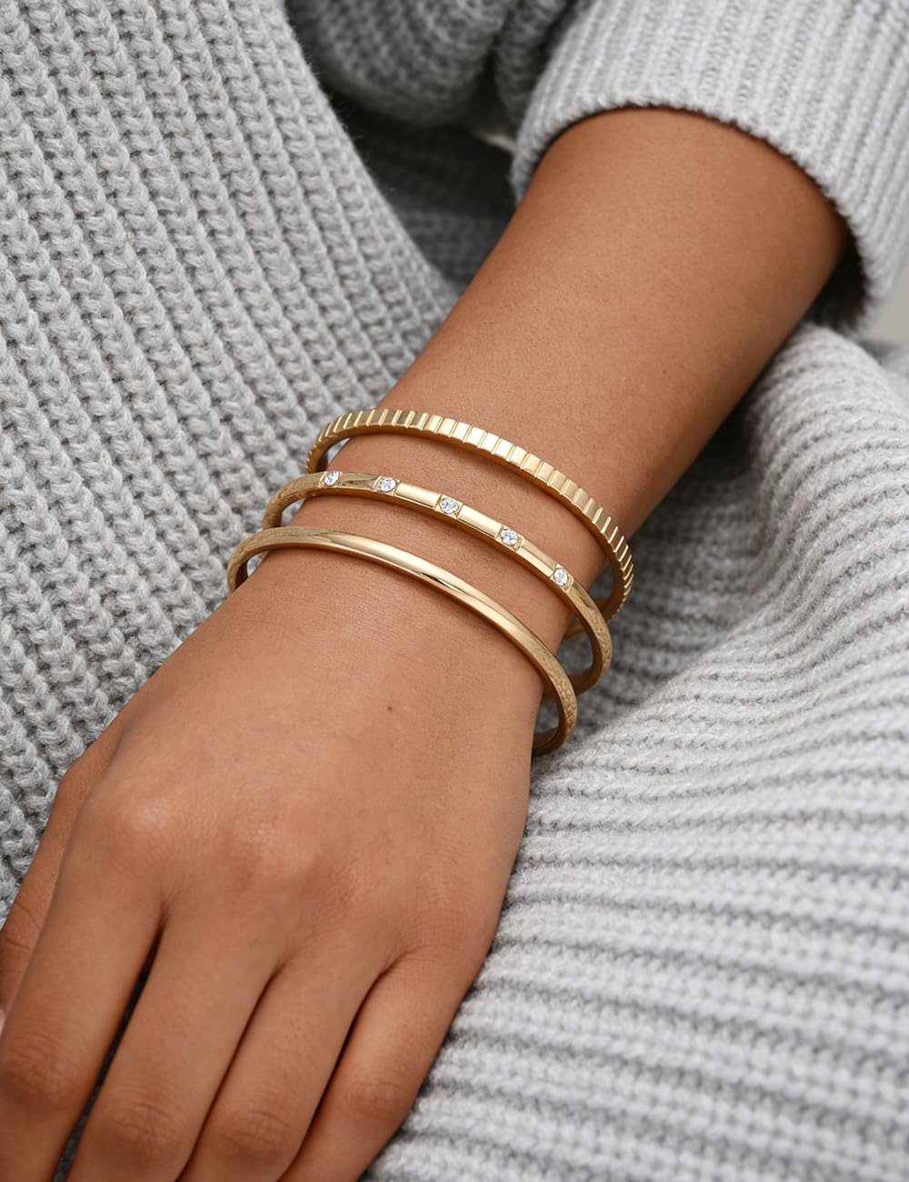 Gold Bangle Bracelets for Women, 14k Gold Plated Friendship Love Stackable Bangles Set, Trendy Open Cuff Bracelet Stack Dainty Dupe Summer Beach Jewelry - Image 7