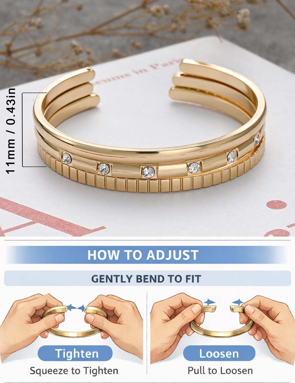 Gold Bangle Bracelets for Women, 14k Gold Plated Friendship Love Stackable Bangles Set, Trendy Open Cuff Bracelet Stack Dainty Dupe Summer Beach Jewelry - Image 8