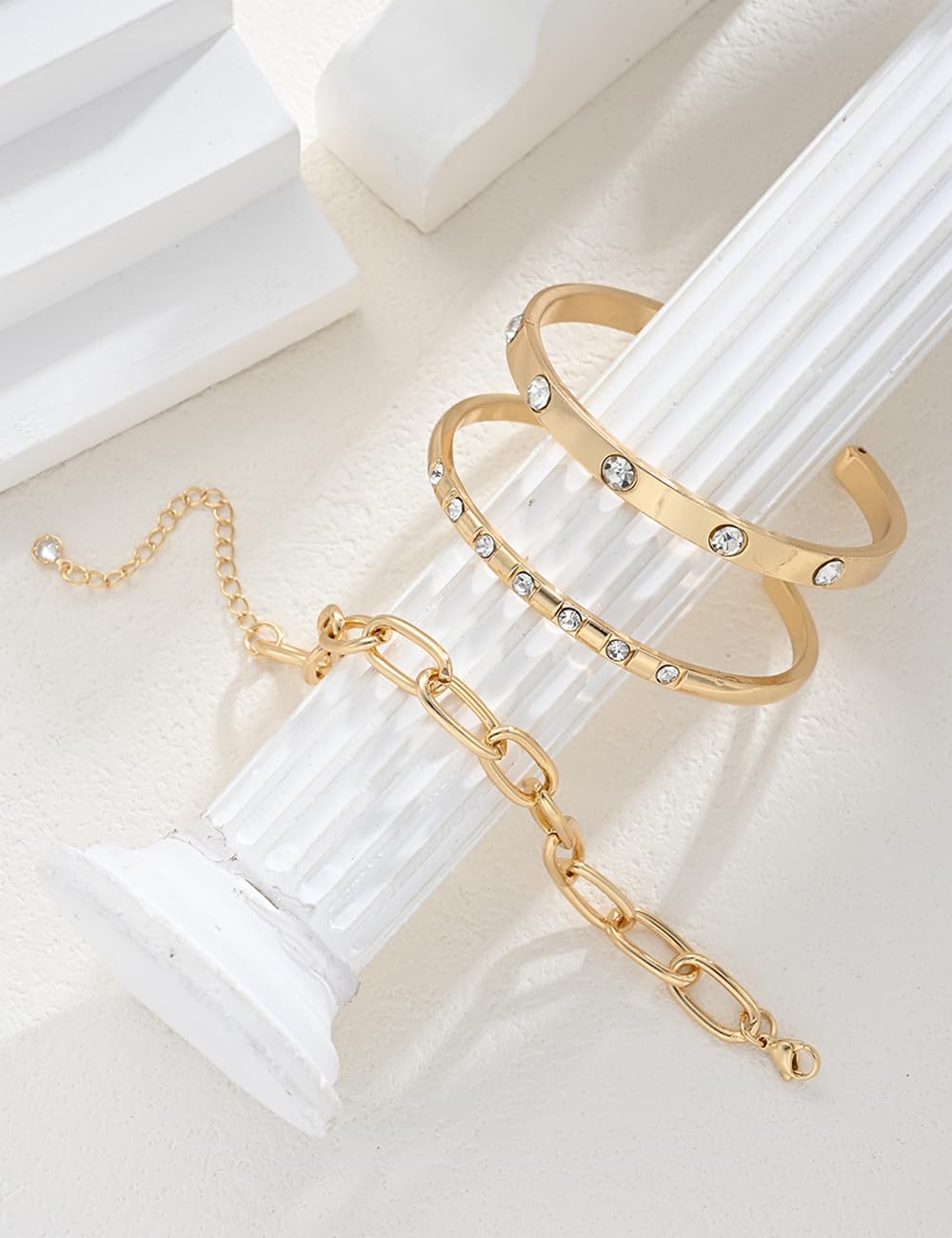 Gold Bangle Bracelets for Women, Dainty 14k Gold Plated Friendship Love Stackable Bangles Set, Trendy Cuff Bracelet Stack Dupe Jewelry Gift (Gold-Paperclip & Bangles) - Image 4