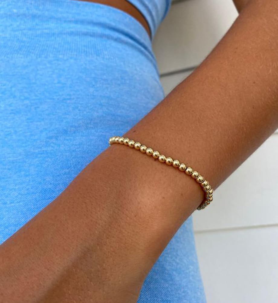 Gold Beaded Bracelets for Women, 14K Real Gold Plated Jewelry for Women Dainty Pearl Bead Bracelets Stack, Non Tarnish Trendy Stackable Ball Cross Stretch Bracelet Set Fashion Accessories Gifts - Image 3