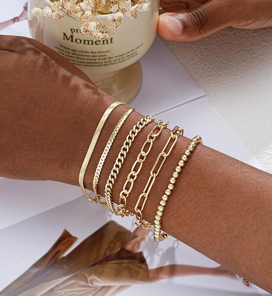 Gold Bracelets Set for Women Trendy, 14K Real Gold Plated Jewelry for Women Dainty Chain Bracelet Stack, Non Tarnish Gold Stackable Bracelets Pack Fashion Accessories Gifts - Image 5