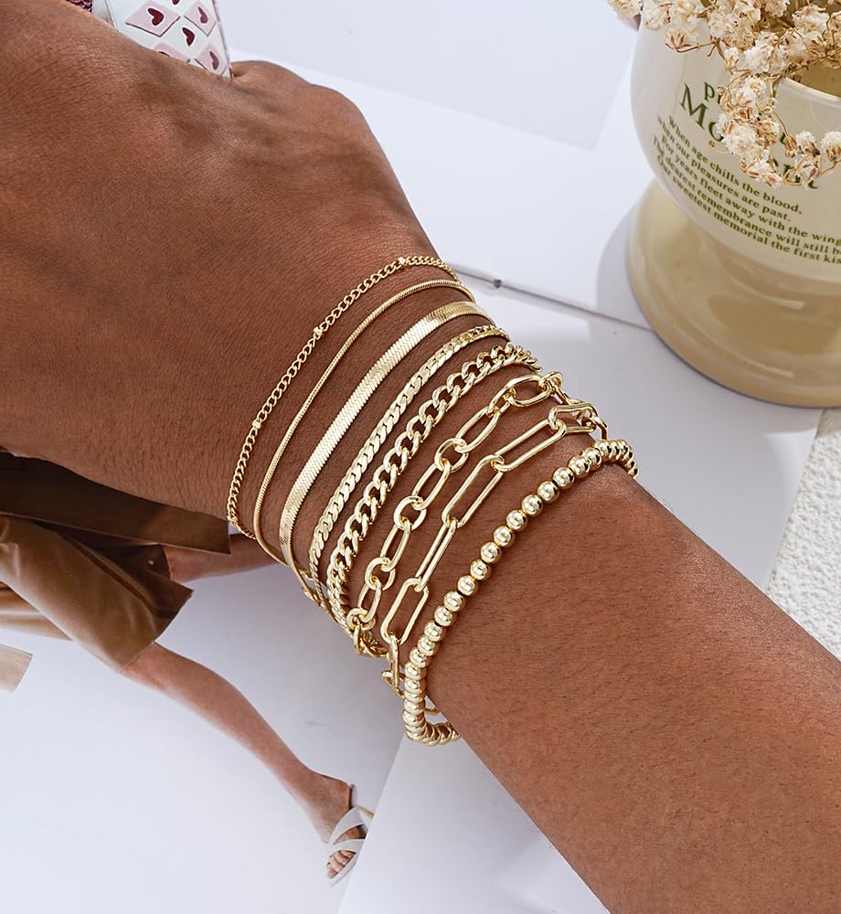 Gold Bracelets Set for Women Trendy, 14K Real Gold Plated Jewelry for Women Dainty Chain Bracelet Stack, Non Tarnish Gold Stackable Bracelets Pack Fashion Accessories Gifts - Image 6