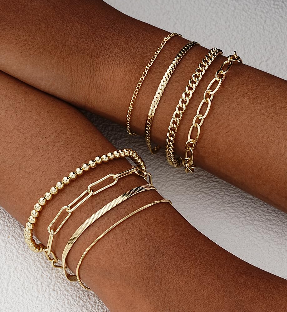 Gold Bracelets Set for Women Trendy, 14K Real Gold Plated Jewelry for Women Dainty Chain Bracelet Stack, Non Tarnish Gold Stackable Bracelets Pack Fashion Accessories Gifts - Image 7