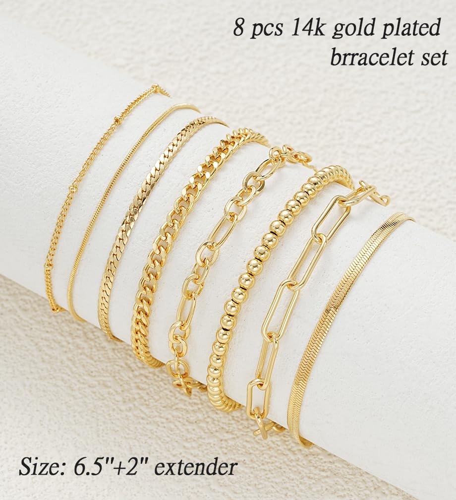 Gold Bracelets Set for Women Trendy, 14K Real Gold Plated Jewelry for Women Dainty Chain Bracelet Stack, Non Tarnish Gold Stackable Bracelets Pack Fashion Accessories Gifts - Image 8