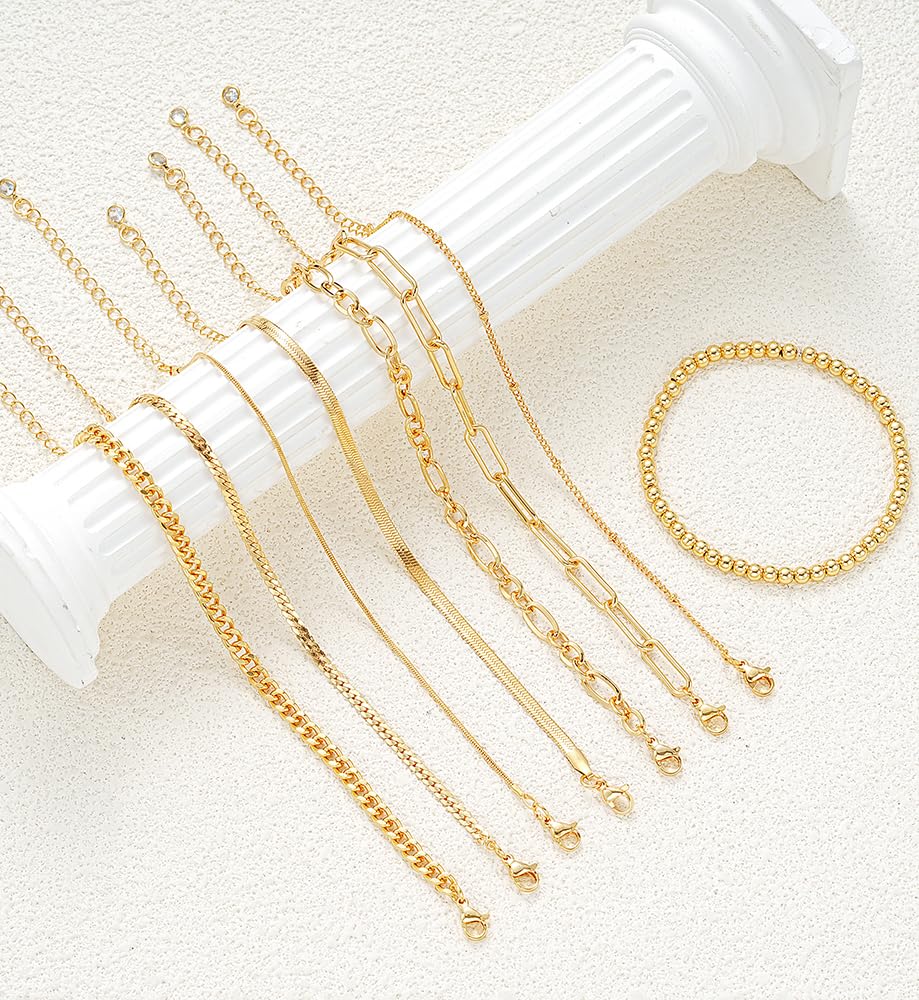 Gold Bracelets Set for Women Trendy, 14K Real Gold Plated Jewelry for Women Dainty Chain Bracelet Stack, Non Tarnish Gold Stackable Bracelets Pack Fashion Accessories Gifts - Image 9