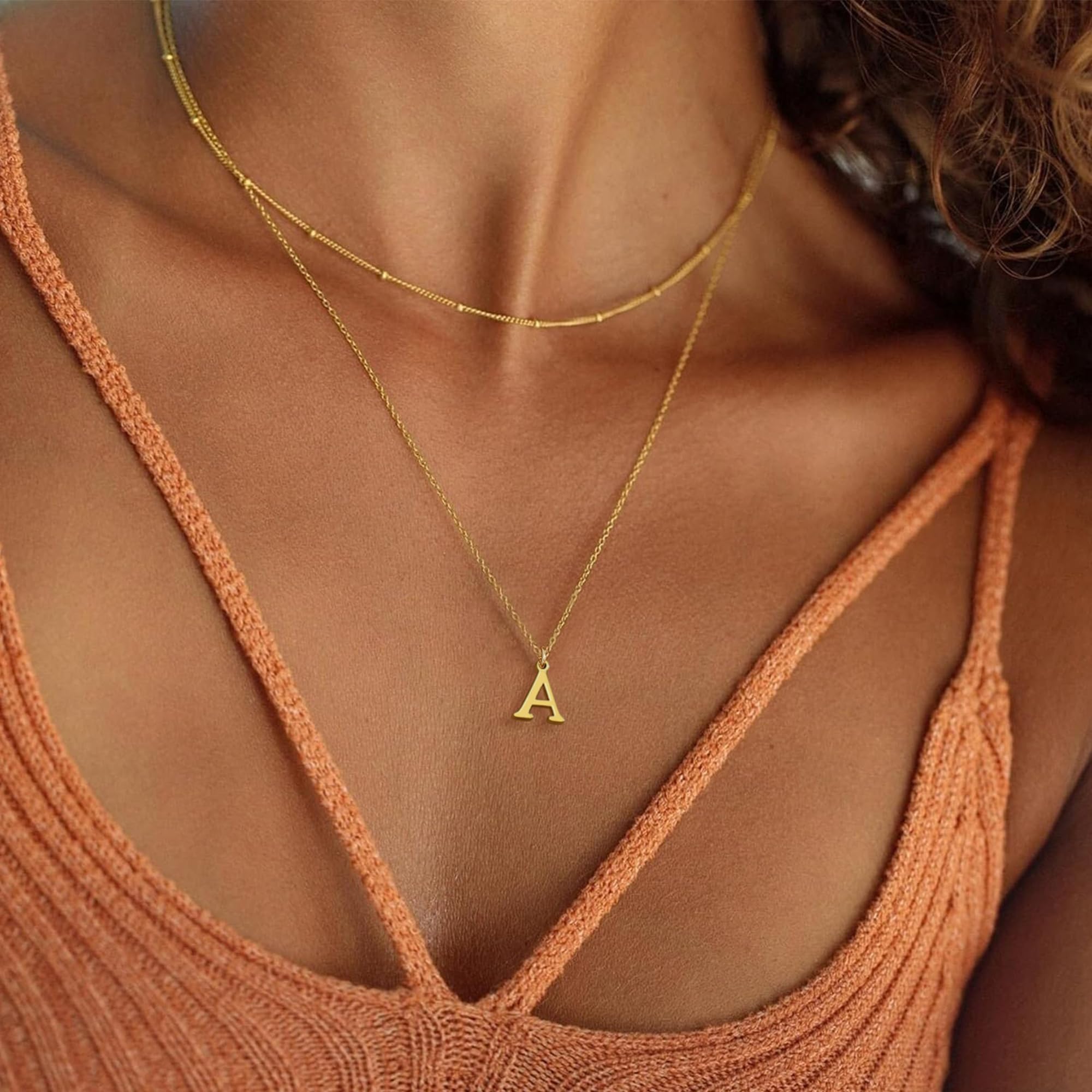 Gold Initial Necklaces for Women, 14K Gold Plated Letter Necklace Tiny A-Z Pendant Choker Cute Necklace Personalized Monogram, Dainty Gold Layered Initial Necklace Jewelry for Women Birthday Gifts - Image 5