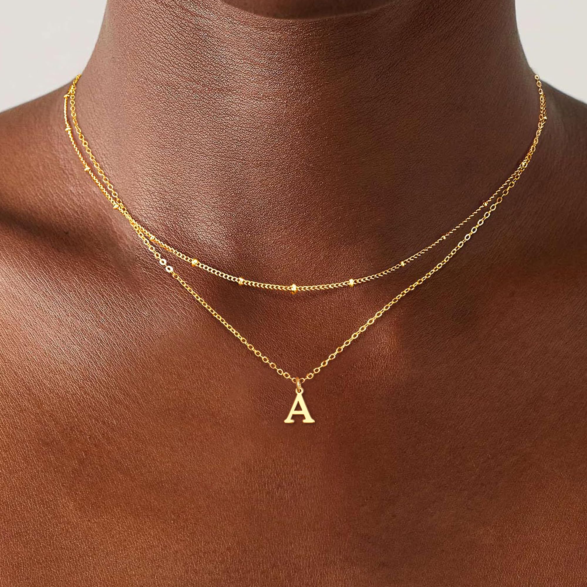 Gold Initial Necklaces for Women, 14K Gold Plated Letter Necklace Tiny A-Z Pendant Choker Cute Necklace Personalized Monogram, Dainty Gold Layered Initial Necklace Jewelry for Women Birthday Gifts - Image 6