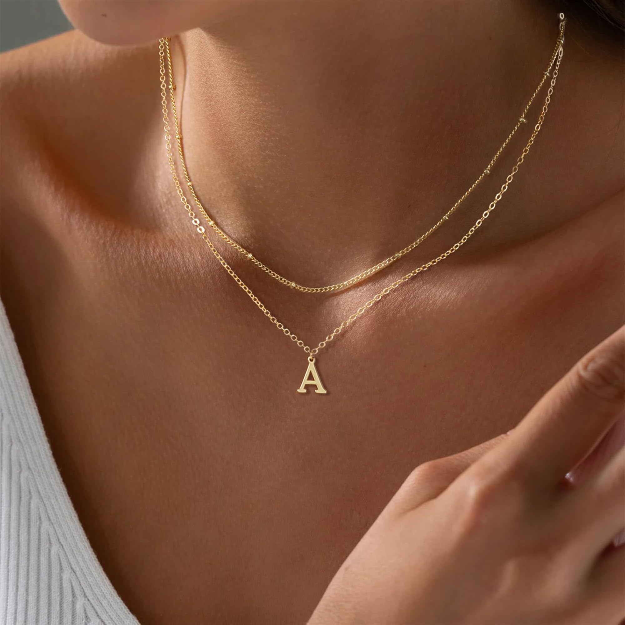 Gold Initial Necklaces for Women, 14K Gold Plated Letter Necklace Tiny A-Z Pendant Choker Cute Necklace Personalized Monogram, Dainty Gold Layered Initial Necklace Jewelry for Women Birthday Gifts - Image 4