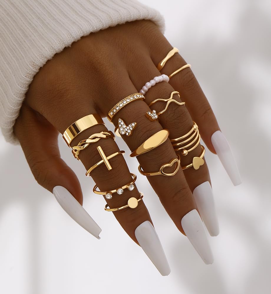 iF YOU 25 Pcs Gold Rings Set for Women, Thin Stackable Knuckle Finger Midi Rings, Simple Stacking Cute Ring Pack Trendy Stuff Jewelry Gift - Image 5