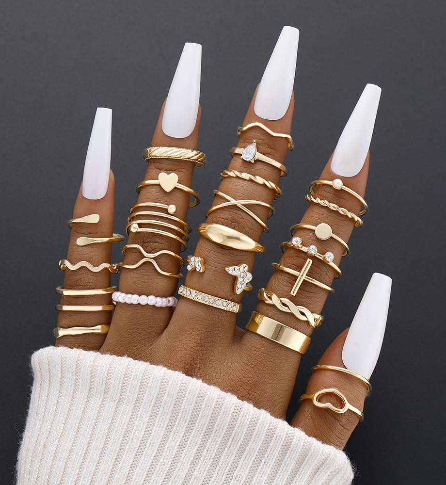 iF YOU 25 Pcs Gold Rings Set for Women, Thin Stackable Knuckle Finger Midi Rings, Simple Stacking Cute Ring Pack Trendy Stuff Jewelry Gift - Image 6