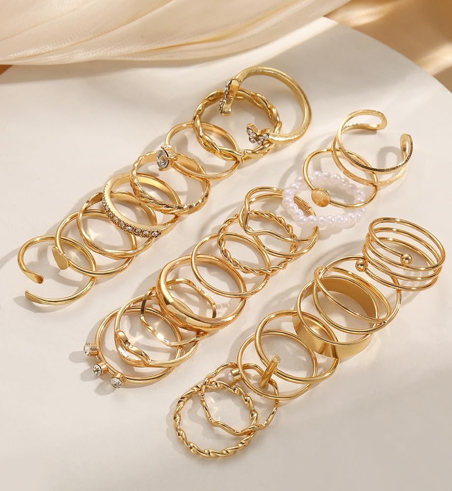 iF YOU 25 Pcs Gold Rings Set for Women, Thin Stackable Knuckle Finger Midi Rings, Simple Stacking Cute Ring Pack Trendy Stuff Jewelry Gift - Image 8