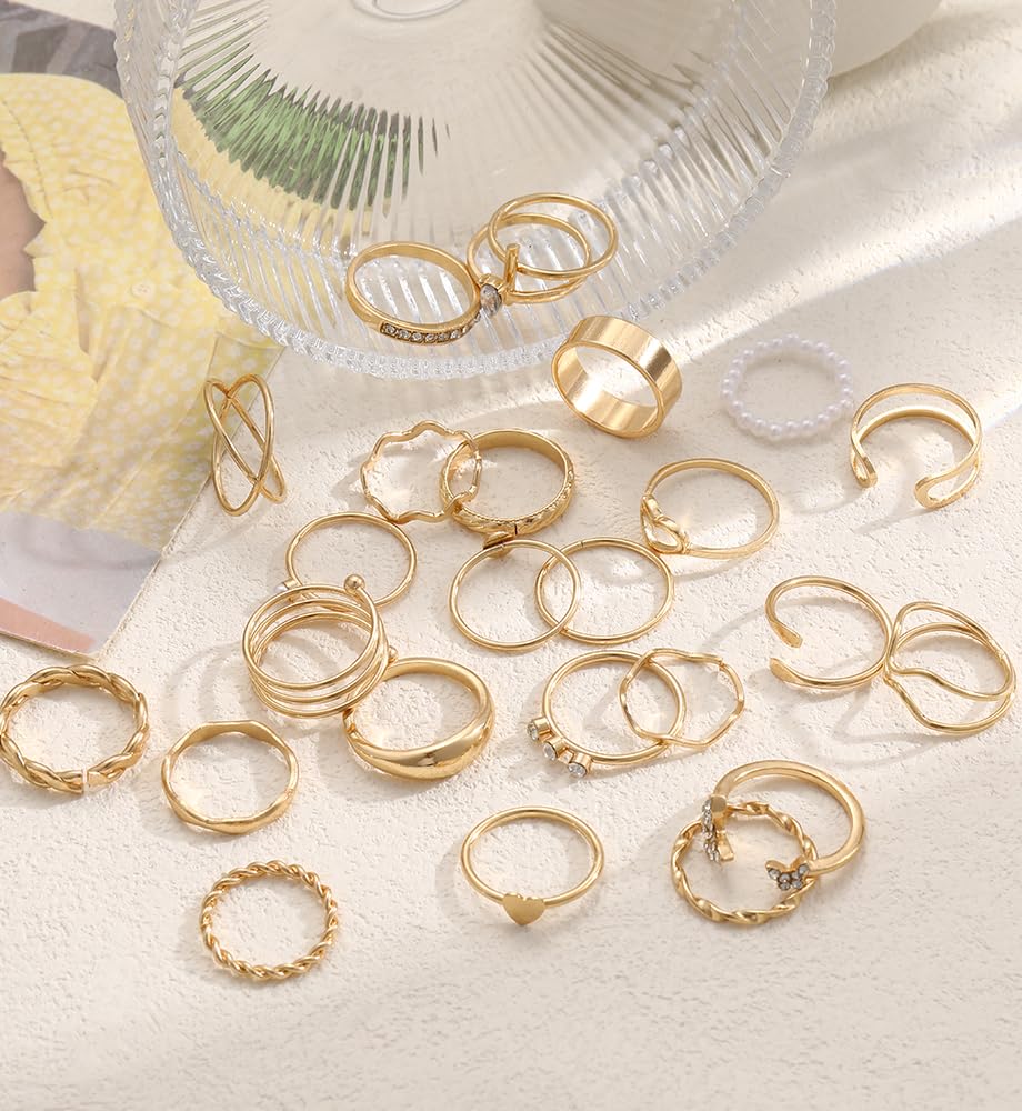 iF YOU 25 Pcs Gold Rings Set for Women, Thin Stackable Knuckle Finger Midi Rings, Simple Stacking Cute Ring Pack Trendy Stuff Jewelry Gift - Image 9