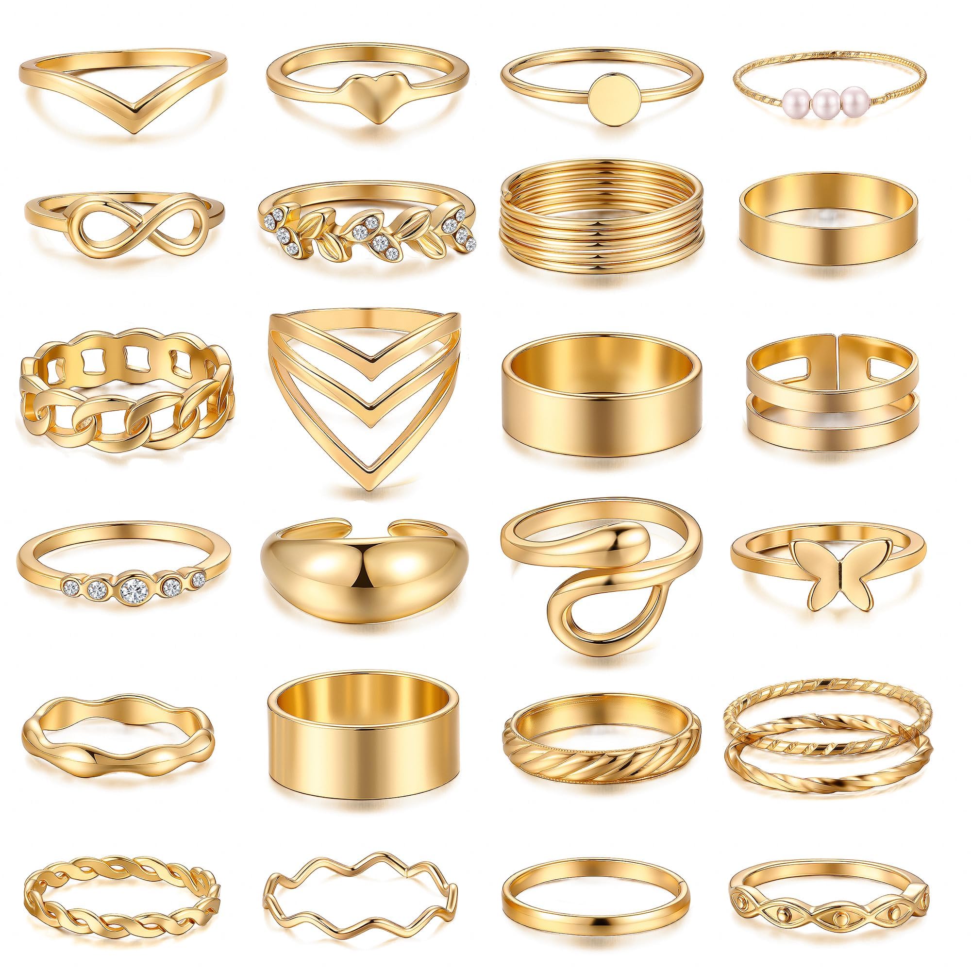 iF YOU 25 Pcs Gold Stackable Ring Set for Women, Chunky Knuckle Finger Midi Rings, Silver Simple Stacking Cute Rings Pack Trendy Stuff Jewelry Gift