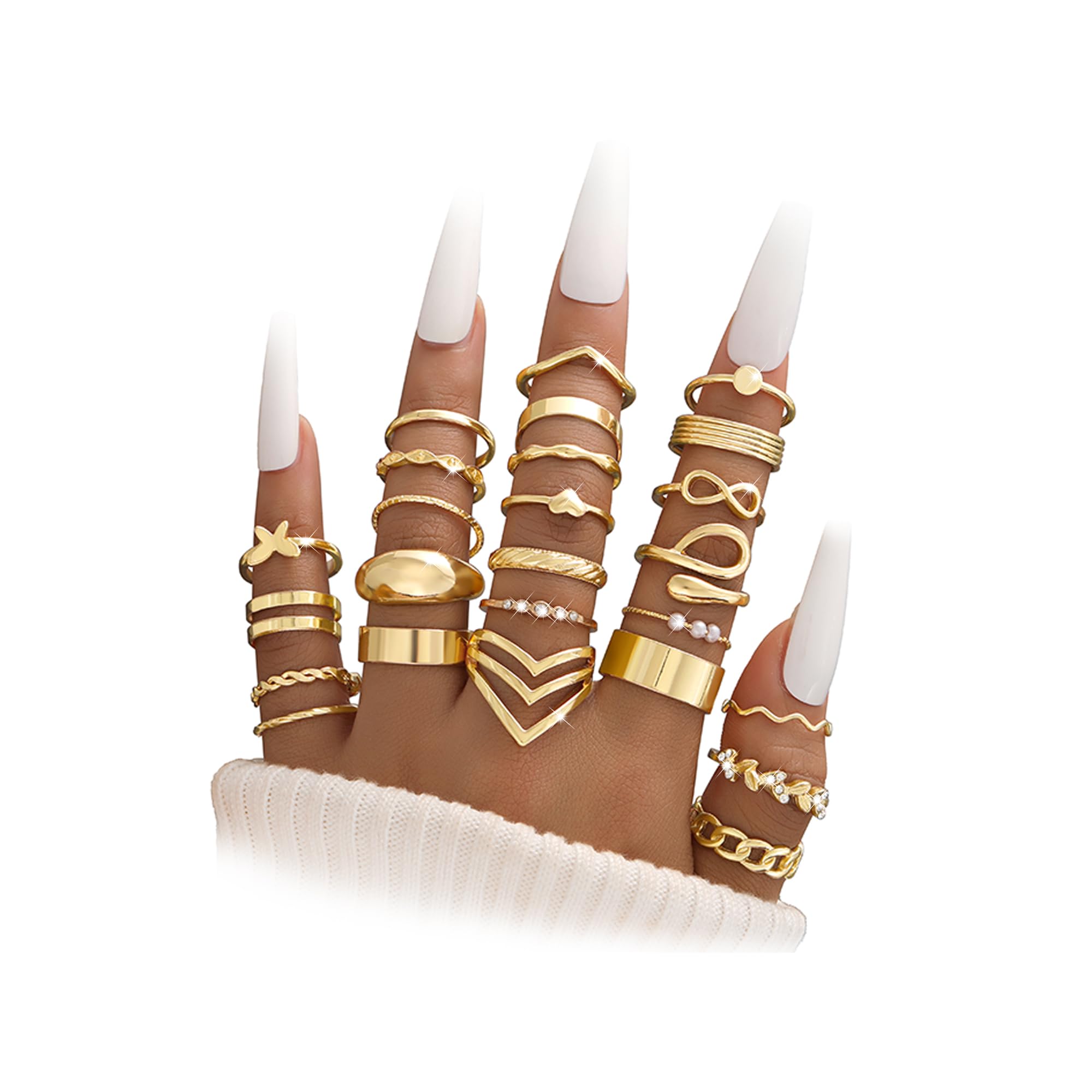 iF YOU 25 Pcs Gold Stackable Ring Set for Women, Chunky Knuckle Finger Midi Rings, Silver Simple Stacking Cute Rings Pack Trendy Stuff Jewelry Gift - Image 2