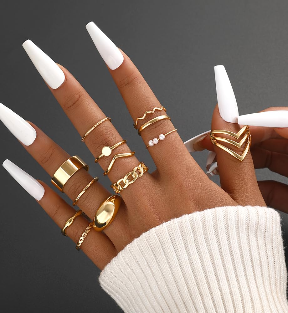 iF YOU 25 Pcs Gold Stackable Ring Set for Women, Chunky Knuckle Finger Midi Rings, Silver Simple Stacking Cute Rings Pack Trendy Stuff Jewelry Gift - Image 6