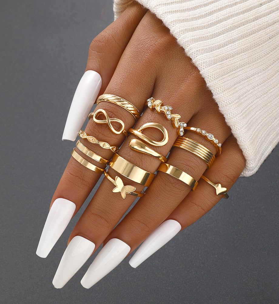 iF YOU 25 Pcs Gold Stackable Ring Set for Women, Chunky Knuckle Finger Midi Rings, Silver Simple Stacking Cute Rings Pack Trendy Stuff Jewelry Gift - Image 7