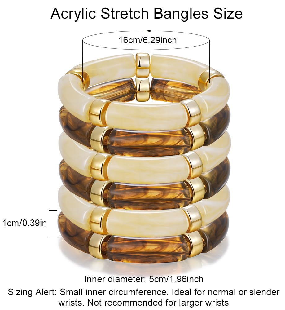 iF YOU 6pcs Chunky Acrylic Bangle Bracelets for Women, Resin Bamboo Brown Stretchy Bracelet Stack, Fashion Jewelry for Women - Image 9