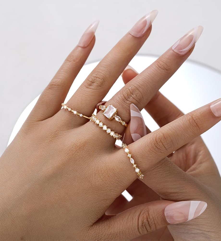 iF YOU Gold Rings for Women Non Tarnish, Dainty 14K Gold Plated Stackable Cubic Zirconia Knuckle Ring Set, Trendy Statement Promise Wedding Bands Stacking Engagement Rings Size 6 7 8 9 10 - Image 3