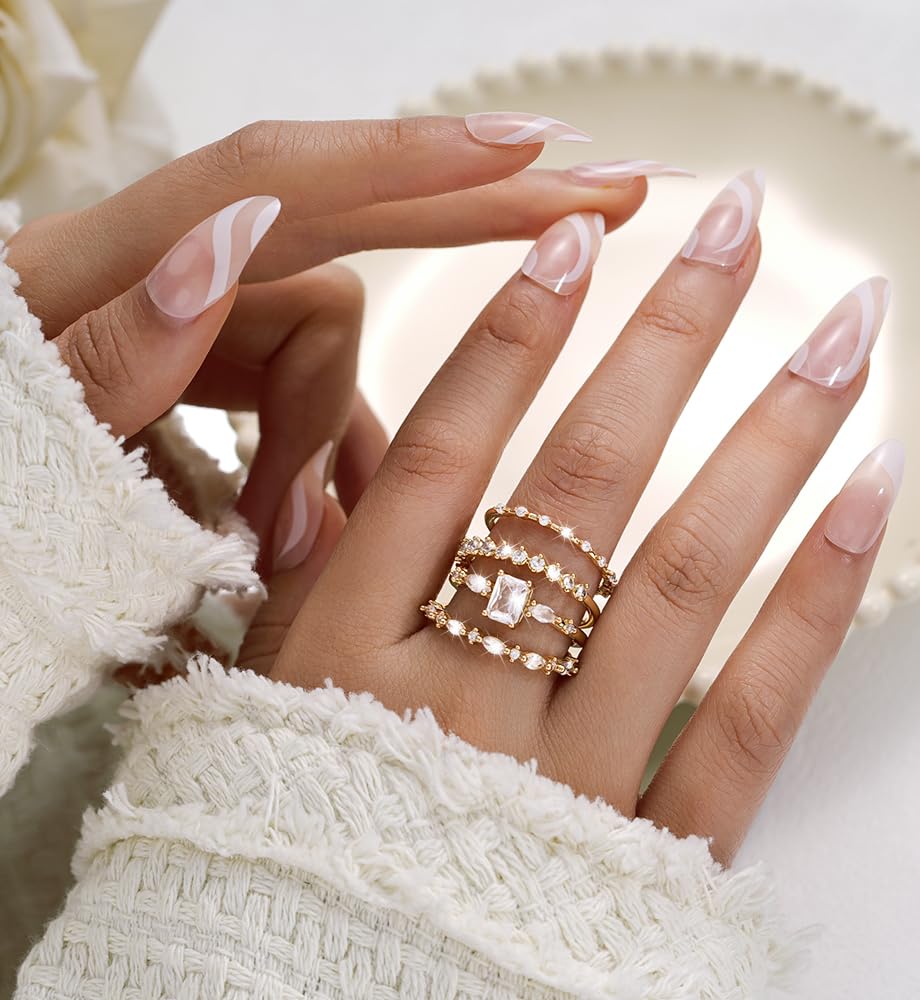 iF YOU Gold Rings for Women Non Tarnish, Dainty 14K Gold Plated Stackable Cubic Zirconia Knuckle Ring Set, Trendy Statement Promise Wedding Bands Stacking Engagement Rings Size 6 7 8 9 10 - Image 4