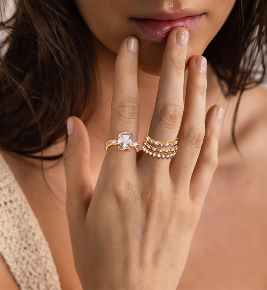 iF YOU Gold Rings for Women Non Tarnish, Dainty 14K Gold Plated Stackable Cubic Zirconia Knuckle Ring Set, Trendy Statement Promise Wedding Bands Stacking Engagement Rings Size 6 7 8 9 10 - Image 5