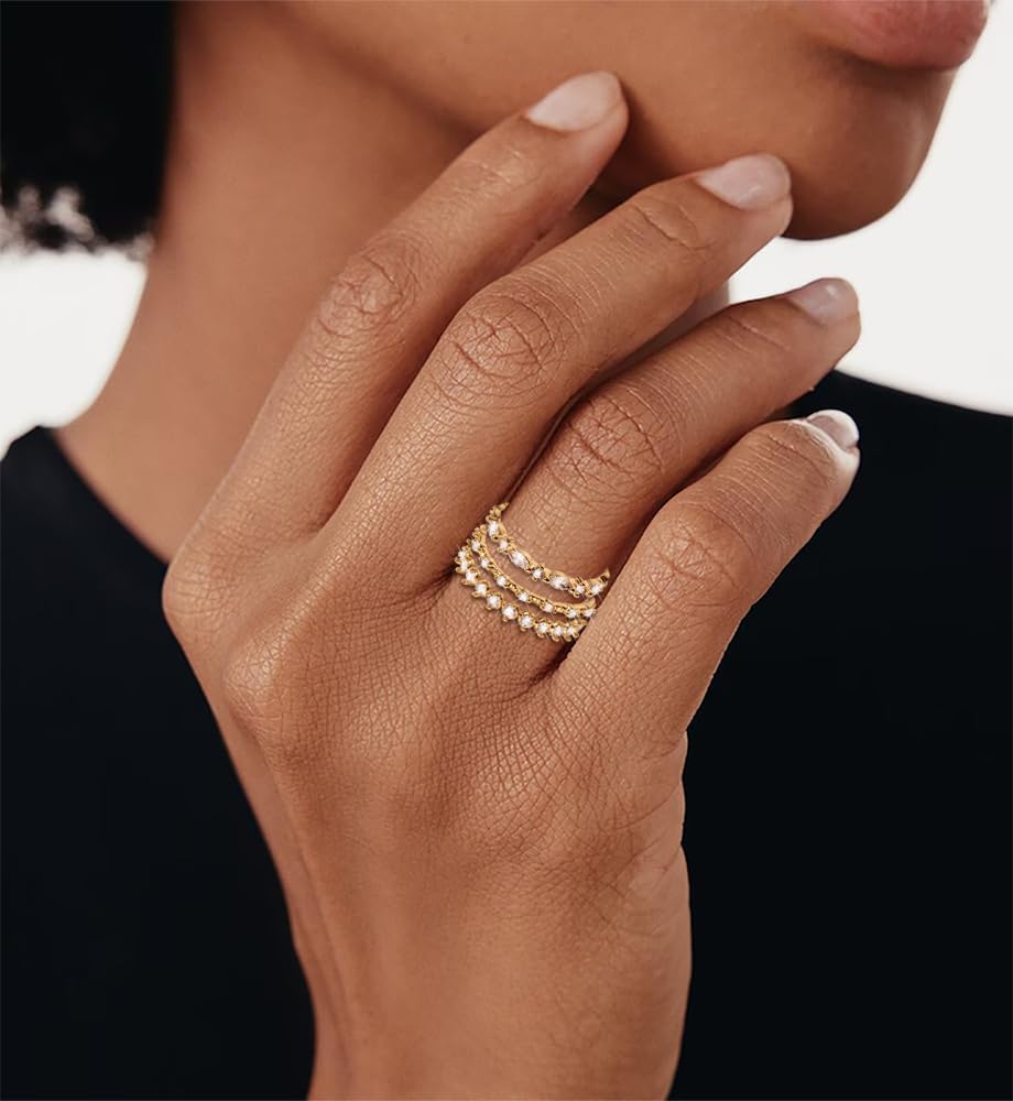 iF YOU Gold Rings for Women Non Tarnish, Dainty 14K Gold Plated Stackable Cubic Zirconia Knuckle Ring Set, Trendy Statement Promise Wedding Bands Stacking Engagement Rings Size 6 7 8 9 10 - Image 6