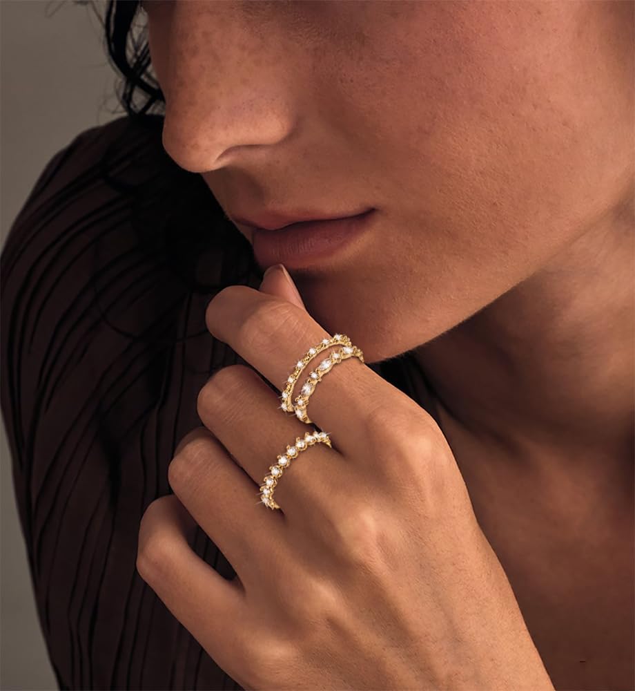 iF YOU Gold Rings for Women Non Tarnish, Dainty 14K Gold Plated Stackable Cubic Zirconia Knuckle Ring Set, Trendy Statement Promise Wedding Bands Stacking Engagement Rings Size 6 7 8 9 10 - Image 7