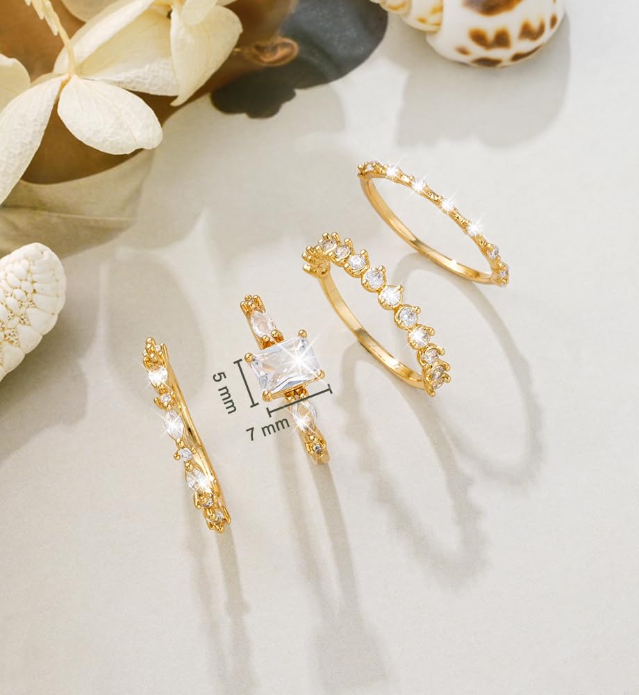 iF YOU Gold Rings for Women Non Tarnish, Dainty 14K Gold Plated Stackable Cubic Zirconia Knuckle Ring Set, Trendy Statement Promise Wedding Bands Stacking Engagement Rings Size 6 7 8 9 10 - Image 8