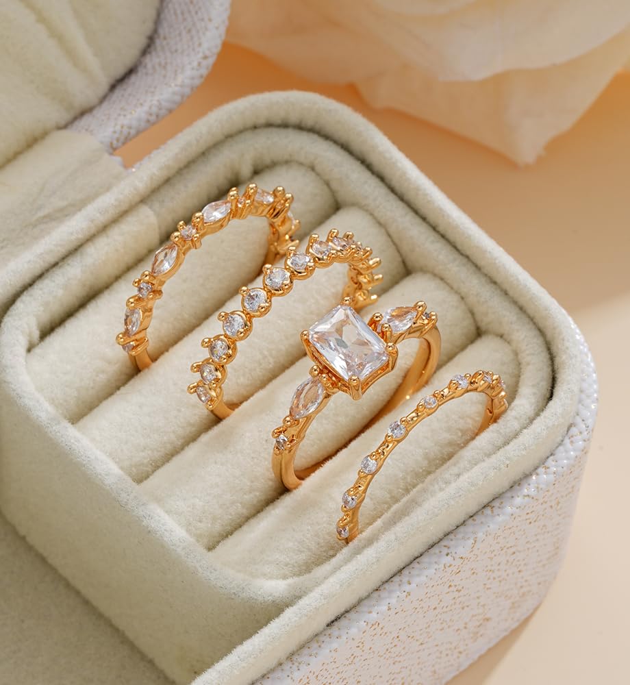 iF YOU Gold Rings for Women Non Tarnish, Dainty 14K Gold Plated Stackable Cubic Zirconia Knuckle Ring Set, Trendy Statement Promise Wedding Bands Stacking Engagement Rings Size 6 7 8 9 10 - Image 9