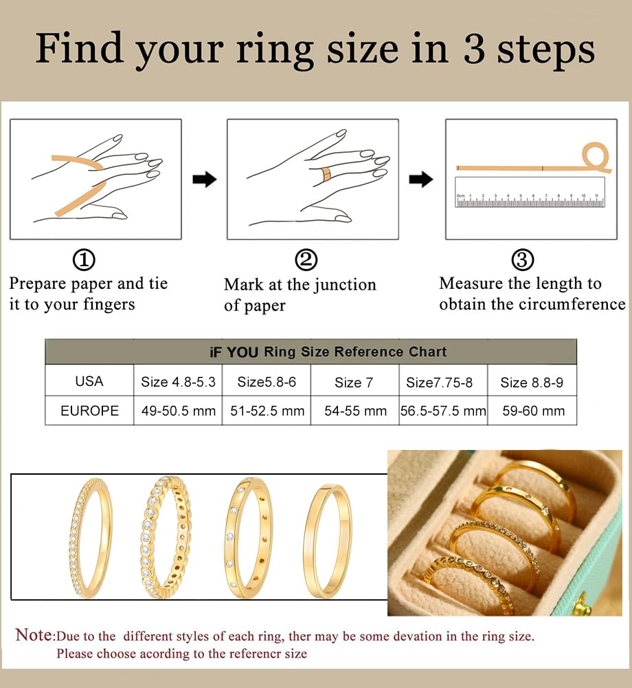 iF YOU Gold Rings for Women Non Tarnish, Trendy 14K Gold Plated Jewelry for Women Dainty Stackable Cubic Zirconia Knuckle Ring Set Statement Chunky Stacking Band Rings Size 5 6 7 8 9 - Image 3