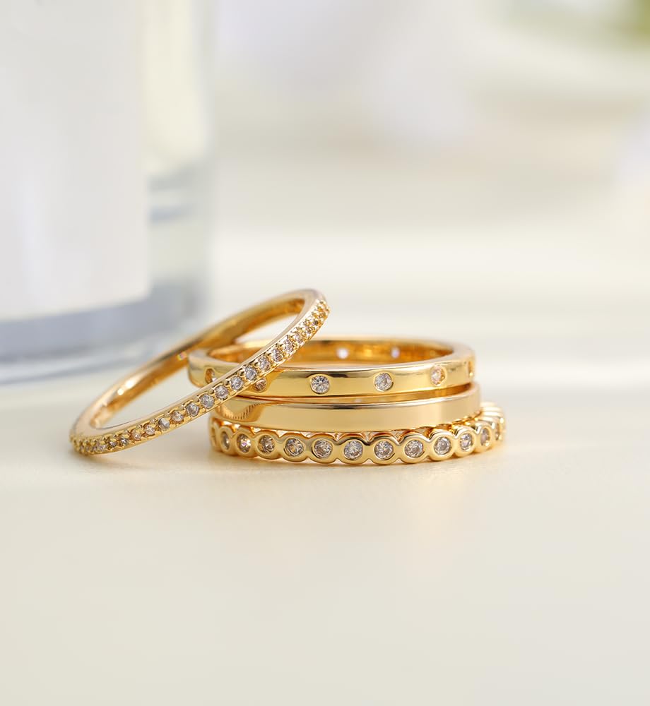 iF YOU Gold Rings for Women Non Tarnish, Trendy 14K Gold Plated Jewelry for Women Dainty Stackable Cubic Zirconia Knuckle Ring Set Statement Chunky Stacking Band Rings Size 5 6 7 8 9 - Image 9